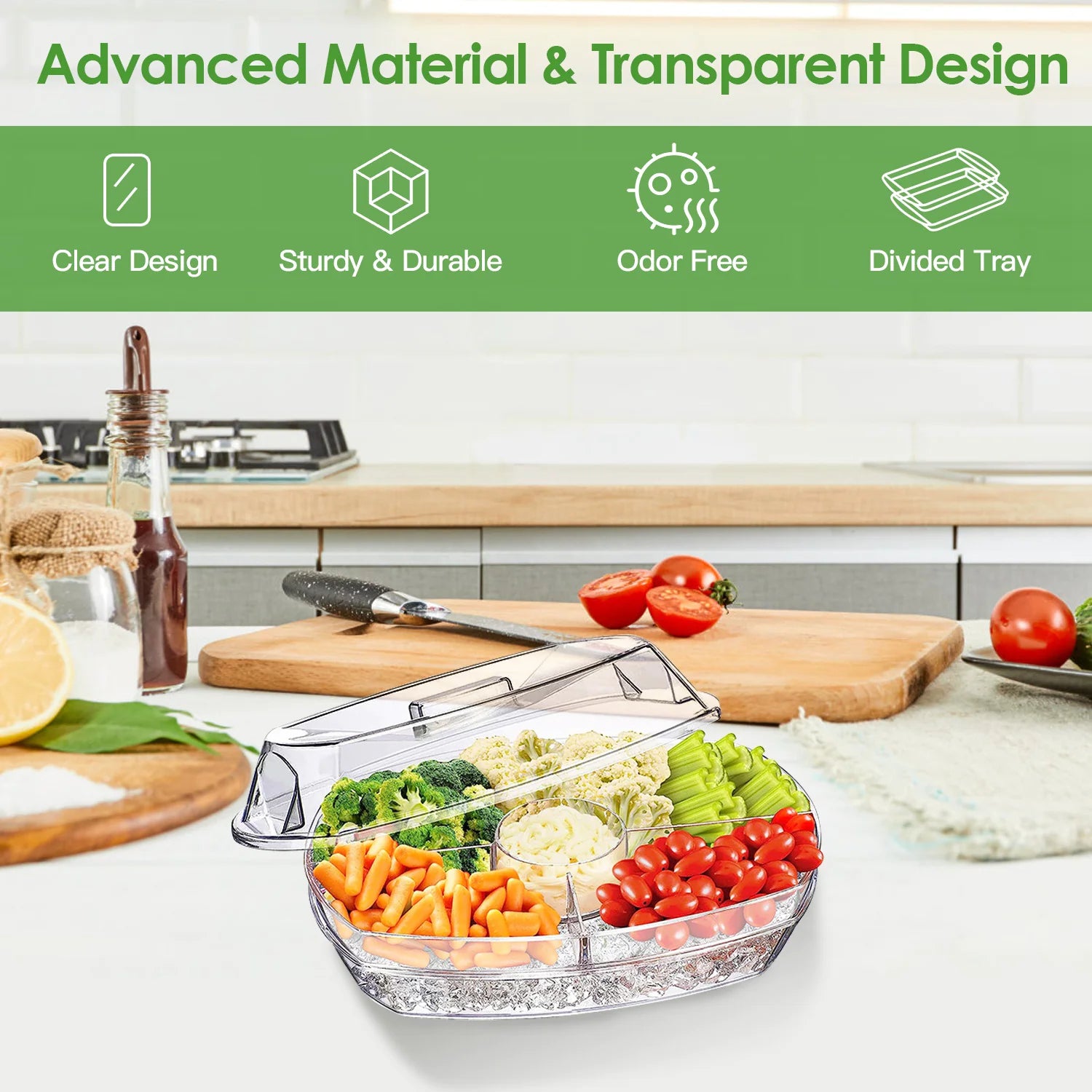Cold Food Serving Tray with Lid & Compartments