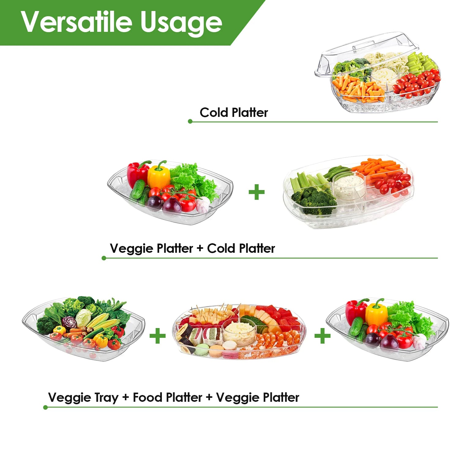 Cold Food Serving Tray with Lid & Compartments
