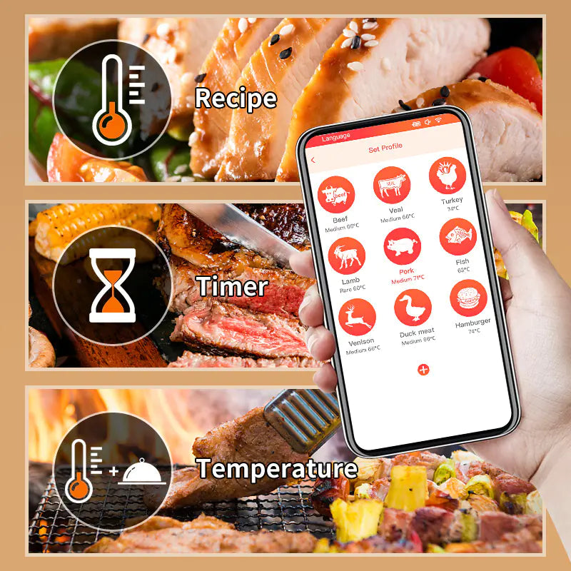 Wireless BBQ Meat Thermometer with Bluetooth for Cooking