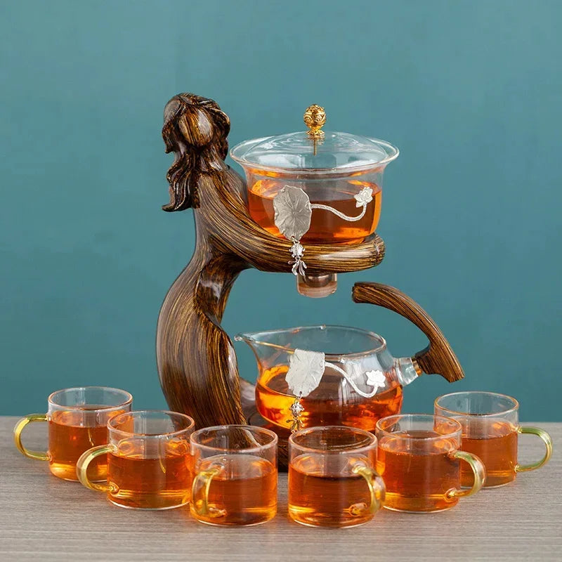 Semi-Automatic Glass Kungfu Tea Set – Heat-Resistant Chinese Teapot and Infuser