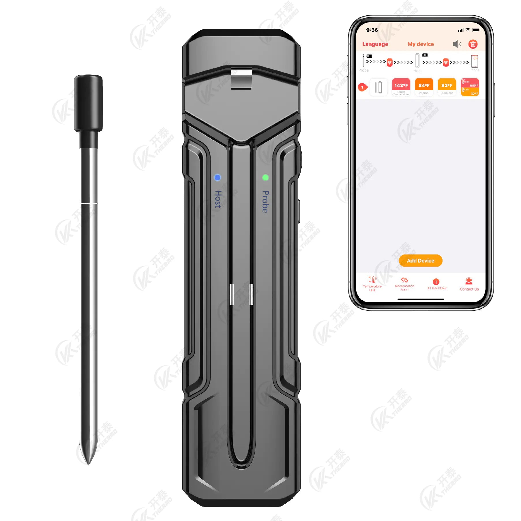 Wireless BBQ Meat Thermometer with Bluetooth for Cooking