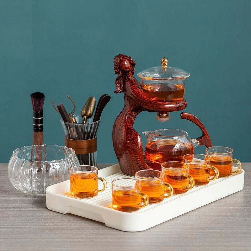 Semi-Automatic Glass Kungfu Tea Set – Heat-Resistant Chinese Teapot and Infuser